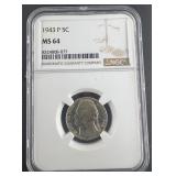 1943-P 5C Jefferson Nickel NGC MS64