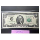 1976 $2 Dollar Bill Low Serial Numbers - Excellent