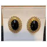 Vintage Black Cabochon Clip-on Earrings