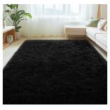 Latepis Black Fluffy Washable 6x9 Area