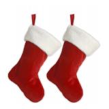 Set of 2-18" Red Velvet Stocking W/WhiRed