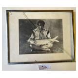 Rare Vintage Framed Photo w/Fish (Broken Glass)