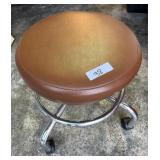 Rolling Brown Leather Stool