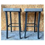 Set of (2) Gray Leather Bar Stools - 31 in height