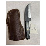 Damascus Bull Cutter Knife w/Leather Sheath