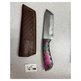 Damascus Fixed Blade w/ Leather Sheath