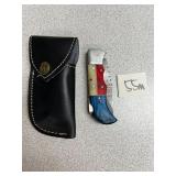 Damascus Pocket Knife w/Leather Sheath