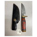 Damascus Fixed Blade Knife w/ Leather Sheath