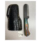 Damascus Bull Cutter Knife w/ Leather Sheath