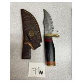 Damascus Dagger w/ Bone Handle and Leather Sheath