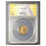 1957 Lincoln Wheat Cent ANACS MS 63 RB