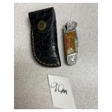 Damascus Pocket Knife w/ Leather Sheath