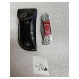 Damascus Pocket Knife w/ Leather Sheath