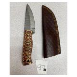 Damascus Fixed Blade w/ Leather Sheath