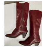 Burgundy Leather Zip-up High Heel Knee Length Boot
