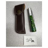Damascus Pocket Knife w/ Leather Sheath