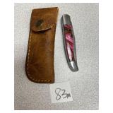 Damascus Pocket Knife w/ Leather Sheath