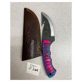 Damascus Fixed Blade w/ Leather Sheath