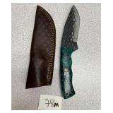 Damascus Fixed Blade w/ Leather sheath