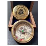 Vintage Brass Compass Made for Royal Navy w/ box
