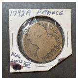 1792 King Louis XVI France 2 Sols Coin