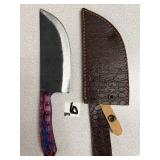 Damascus Cleaver Knife w/ Leather Sheath