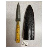 Damascus Fixed Blade Dagger W/ Leather Sheath