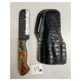 Damascus Bull Cutter Knife w/ Leather Sheath
