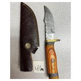 Damascus Fixed Blade Knife w/ Leather Sheath
