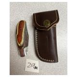 Damascus Pocket Knife w/ Leather Sheath