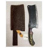 Damascus Cleaver Knife w/Leather Sheath