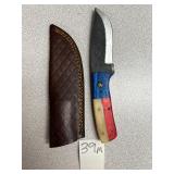 Damascus Bull Cutter Knife w/Leather Sheath