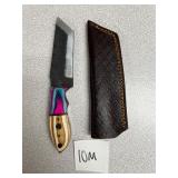 Damascus Fixed Blade Hunting Knife w/ Leather She
