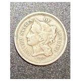 Rare 1868 Three-Cent Nickel Piece