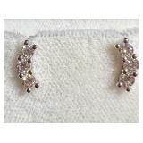 14K Three Stone Diamond Stud Earrings w/cert.