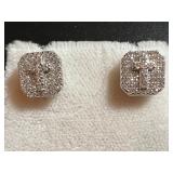 14K 9mm Diamond Square Cross Stid Earrings W/cert.