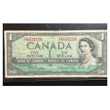1954 Bank of Canada Un Dollar $1 Banknote