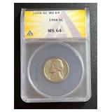 1958 U.S. 5c Jefferson Nickel ANACS MS64
