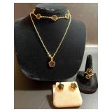 Gold and Black Clover Jewelry Set Necklace,...