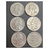 Lot (6) 1990s Washington Quarters