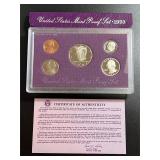 Lot, (5) Coins 1993 Mint Proof Set