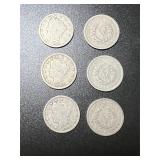 Lot (6) 1905-1911 Liberty Nickels