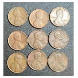 Lot (9) 1970s Pennies