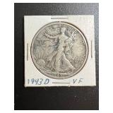 1943-D VF Walking Liberty Silver Half Dollar