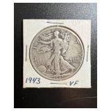 1943 VF Walking Liberty Silver Half Dollar