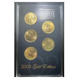 Lot, 5 Coins 2002 Stateshood Quarters Gold Edition
