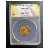 1955-D MS65  RED wheat penny cent coin