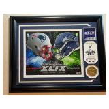 2015 Super Bowl Framed w/Authenticity & Gold Coin