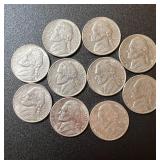 Lot (10) 1990s Jefferson Nickels