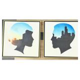 Lot, (2) Cityscape in Framed M/W Silhouette Painti